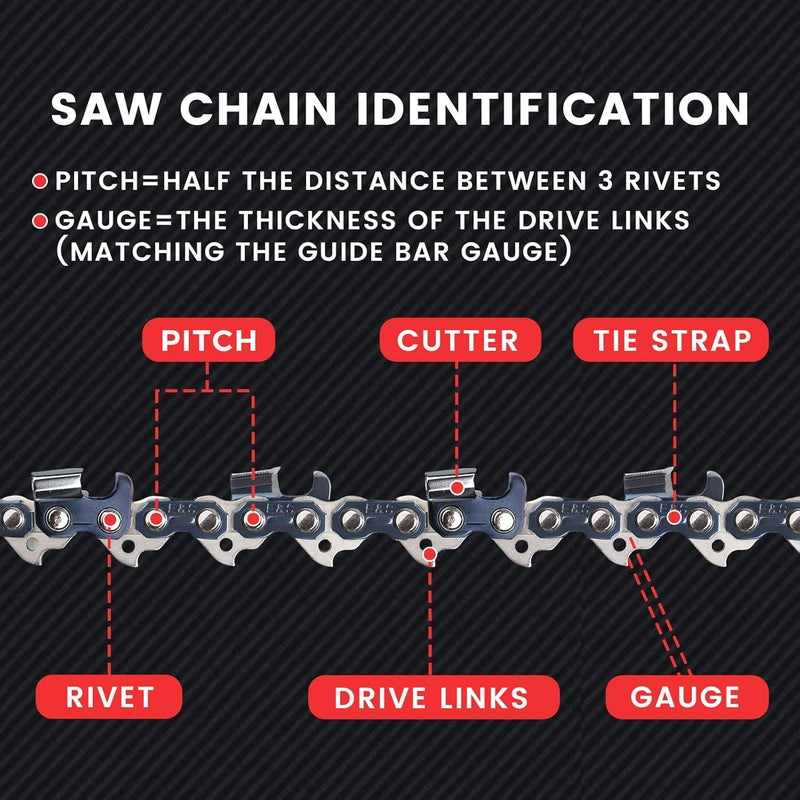 ES 3 Pack 20 Inch Chainsaw Chain 3/8" Pitch .050" Gauge 72 Drive Links Semi-Chisel Chain Saw Chains for Husqvarna, Poulan, Craftsman, Greenworks and More Chainsaw Brands - Image 5